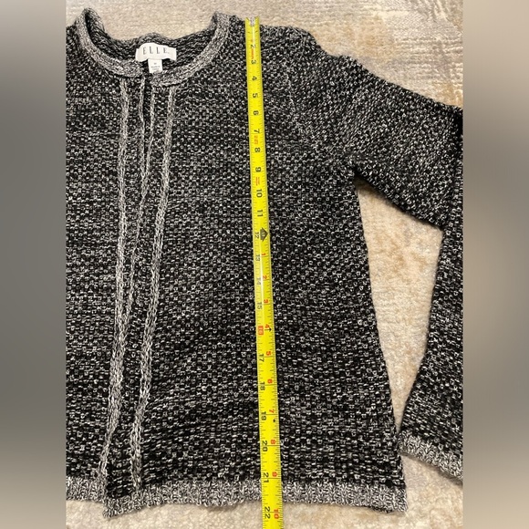 Elle Women's Black White Gray Knit Open Front Sweater Cardigan Size Medium - Picture 8 of 10
